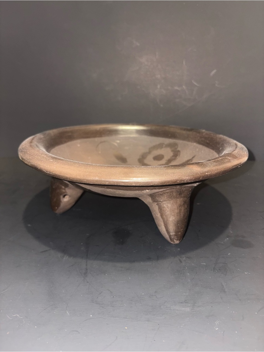 Handmade Three-Legged Ceramic Dish in Brown
